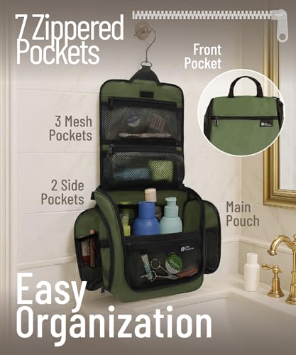 D&D Wanderlust D&D Hanging Travel Toiletry Bag for Men and Women – Cosmetics, Makeup and Toiletries Organizer Kit with 10 Compartments - color: Green Large