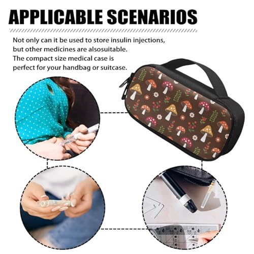 Insulin Cooler Travel Case for Women Waterproof, Cartoon Floral Mushroom Print Diabetic Medication Insulated Cool Organizer with Zipper for The Daily Life and Trip - color: Cartoon Floral Mushroom