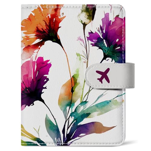 Passport Holder for Travel Essentials, RFID Blocking Leather Cover Wallet with Magnetic Closure, Aesthetic & Cute Passport Book Case for Women and Men - Floral - color: M.Floral