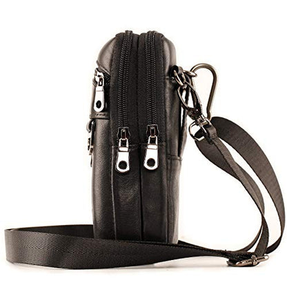 Small Mens Leather Satchel Cell Phone Holster,Vertical Belt Clip Cellphone Pouch,Purse Waist Bag Fanny Pack Compatible with Google,Zipper Phone Bag for Work,Hike - color: Black