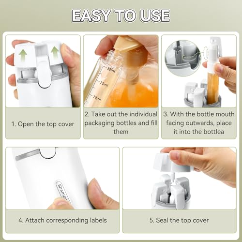 4 in 1 Travel Dispenser Bottle, 30ML*4 Refillable Pack Squeeze Bottles, Portable Leak Proof Travel Toiletry Containers for Toiletries/Shampoo/Conditioner/Shower Gel (White) - color: White