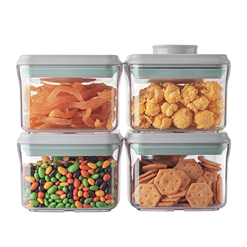 Ankou Airtight Container Set - (380ml 4 Pcs) Stackable One Button Openning Food Containers for Snacks Candy Salt Herbs Spices BPA-Free Tranparent (0.32 QT * 4) - color: 0.32 QT * 4