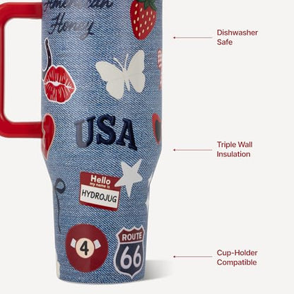 HydroJug Traveler - 40 oz Water Bottle with Handle & Flip Straw - Fits in Cup Holder, Leak Resistant Tumbler-Reusable Insulated Stainless Steel & Rubber Base - Gifts for Women & Men, American Honey - color: American Honey, size: 40oz