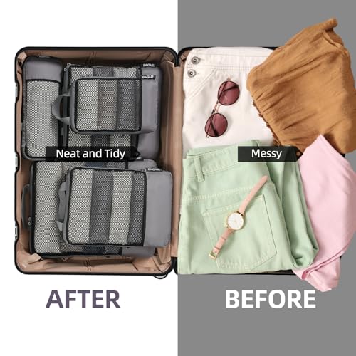 BAGAIL 4 Set/6 Set/8 Set Compression Packing Cubes Travel Accessories Expandable Packing Organizers (Half Mesh, 6-Dark Grey) - color: 6-Dark Grey, style: Half Mesh