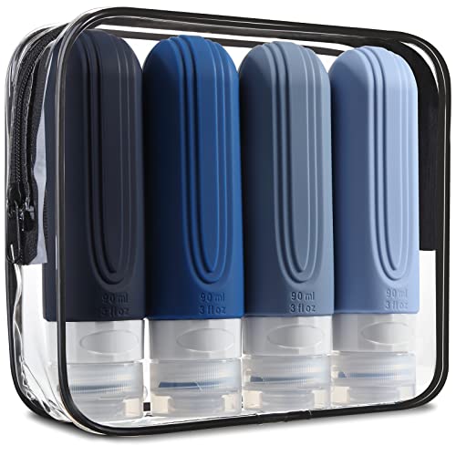 Mrsdry Travel Bottles for Toiletries, Tsa Approved 3oz Travel Size Containers BPA Free Leak Proof Refillable Liquid Silicone Squeezable Travel Accessories for Shampoo Conditioner Lotion (4 Pack) - color: Blue