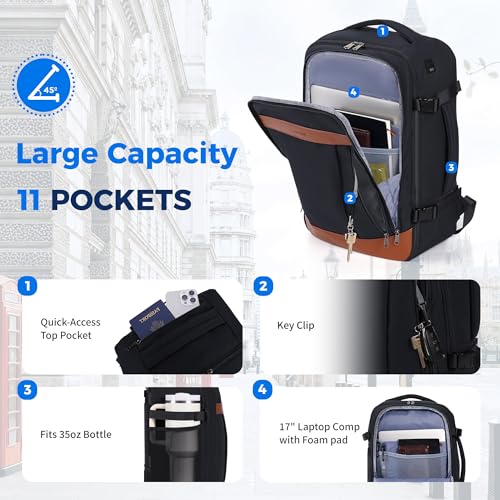 ECOHUB 19" Travel Backpack for Men Women 19x7.1x12.6 Spirit Airlines Personal Item Bag Backpack with Wet Compartment,Black - color: Black