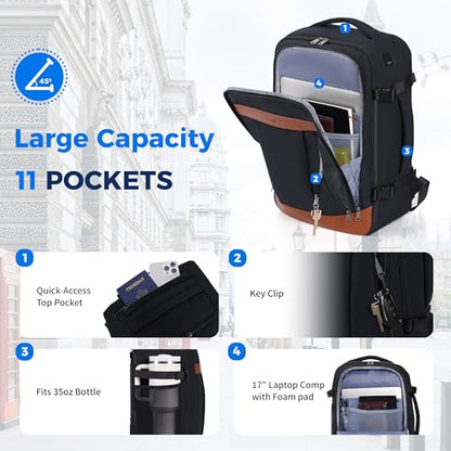 ECOHUB 19" Travel Backpack for Men Women 19x7.1x12.6 Spirit Airlines Personal Item Bag Backpack with Wet Compartment,Black - color: Black