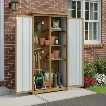 Outdoor Storage Cabinet Waterproof with Shelves, Small Storage Shed, Vertical Tall Patio Backyard Garden Storage Cabinet Tool Organizer for Outside - size: 32"L x 16"W x 66"H