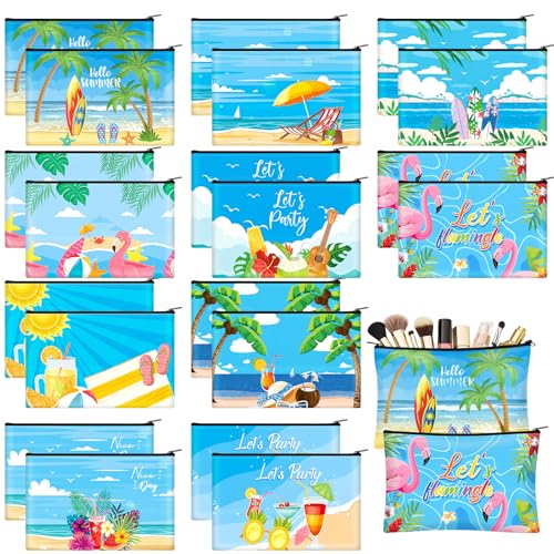 Eccliy Summer Makeup Bag Hawaii Cosmetic Bag for Women Summer Party Canvas Gifts Accessories Toiletry Pouch with Zipper Gift Bags Organizer for Team Party - size: 8 x 5 Inch, style: Summer Party