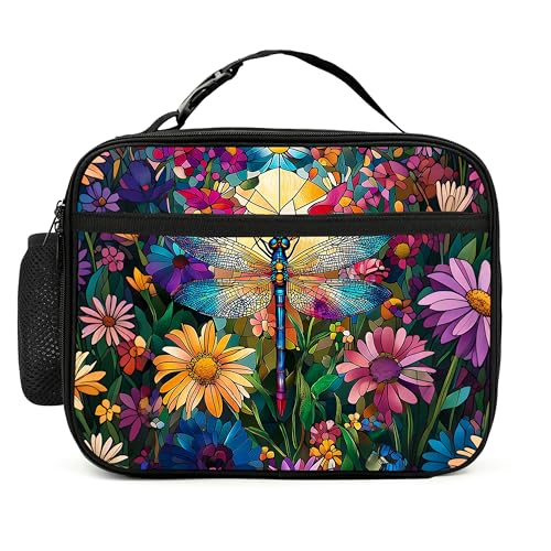 Dragonfly Lunch Bag Insulated Reusable Lunch Box Cooler Thermal Tote Bag For Teenage Boys Girls School Beach - color: Dragonfly