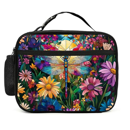 Dragonfly Lunch Bag Insulated Reusable Lunch Box Cooler Thermal Tote Bag For Teenage Boys Girls School Beach - color: Dragonfly