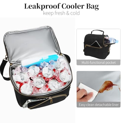 Waxed Canvas Lunch Bag with 2 XL Ice Packs, Canvas Lunch Box, Lunch Cooler for Men Work, 10.5L 2 Compartments Insulated Leakproof Cooler Bags for Camping, Beach and Road Trips - color: Iron Black