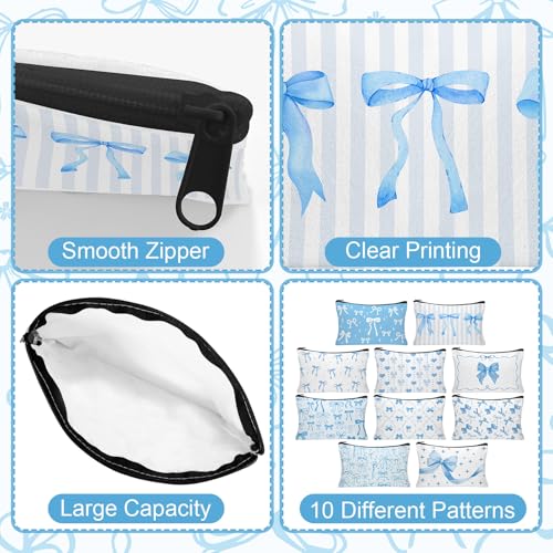 30pcs Blue Bow Makeup Bag Coquette Bow Cosmetic Bags for Women Preppy Pouch Travel Toiletry Bag Coquette Party Favors for Mother Bridesmaids Wedding Supplies - style: Blue Bow