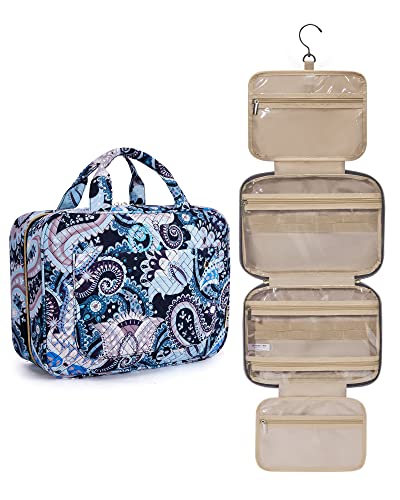 BAGSMART Toiletry Bag Travel Bag with Hanging Hook, Water-resistant Makeup Cosmetic Bag Travel Organizer for Accessories, Shampoo, Full Sized Container, Toiletries (Blue Paisley, Large) - color: Blue Paisley, size: Large