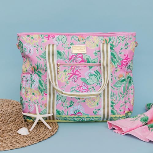 Lilly Pulitzer Beach and Picnic Cooler, Insulated Bag with Adjustable Shoulder Strap and Zipper, Soft Cooler - color: Tropical Oasis