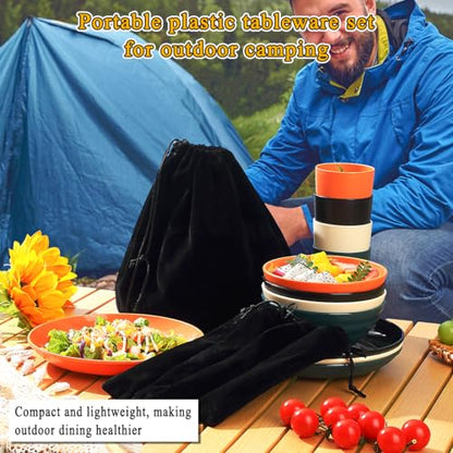 Kyraton Camping Utensils - Mess Kit for Travel, Picnic, Outdoor, Camping Gear - Silverware Set, Cup, Bowl, Plate - Essentials for 4 - color: C. 4 Person