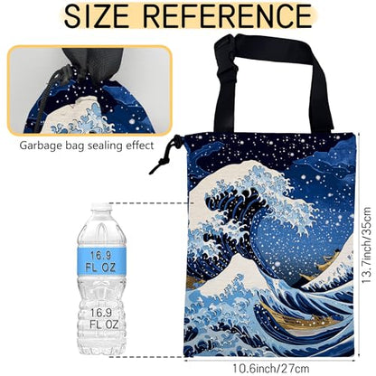 Great Sea Wave Car Garbage Bag, Small Car Trash Bag Hanging Back of Seat,Drawstring Car Trash Bag with Adjustable Buckle,Car Accessories for Camping Travelling - color: Great Sea Wave