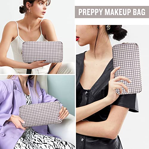 Nylon Small Makeup Bag for Purse, Cute Checkered Makeup Bag Preppy Cosmetic Zipper Pouch Purse, Waterproof Portable Travel Toiletry Bag Clutch Make Up Brush Bag Organizer for Women Girls(Checkered) - color: Checkered, size: Small