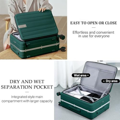 Hanke 20 Inch Carry On Luggage Aluminum Frame Front Opening Rolling Suitcase PC Hard Sided Luggage with Spinner Wheels Travel Luggage for Woman Men Gifts.(Dark Green) - color: Dark Green, size: 20 Inch