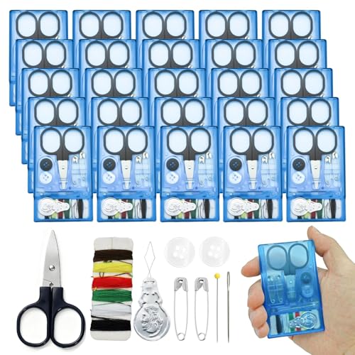 TINSKY 25 Boxes Mini Travel Sewing Kit Quick Fix Sewing Kits Bulk Basic Portable Pre Threaded Needle Emergency Repair Tool for Gifts Beginner Traveler Home Hotel - color: Blue