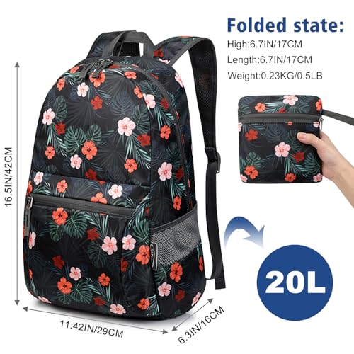 G4Free 20L Small Foldable Ultralight Waterproof Backpack for Camping Hiking Cycling Men Women - color: B-flower Black