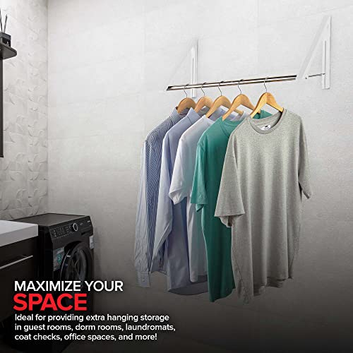 Double Foldable Clothing Rack w/Extension Rod, Wall-Mounted Retractable Clothes Hanger for Laundry Dryer Room, Hanging Drying Rod, Small Collapsible Folding Garment Racks, Dorm Accessories (White) - color: White