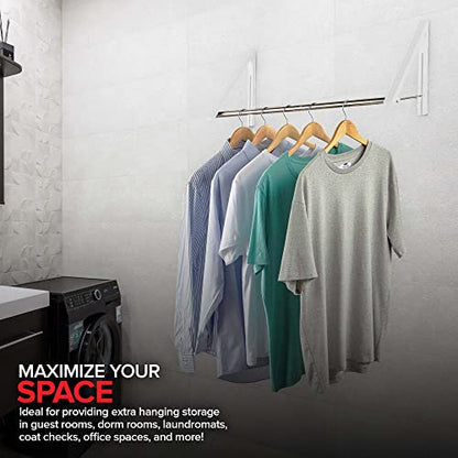 Double Foldable Clothing Rack w/Extension Rod, Wall-Mounted Retractable Clothes Hanger for Laundry Dryer Room, Hanging Drying Rod, Small Collapsible Folding Garment Racks, Dorm Accessories (White) - color: White