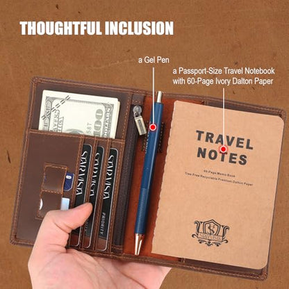 STAR VISTA Phoenix Leather Passport Holder, Full Grain Leather Travel Wallet- Slim, Bifold, RFID Blocking, ID Window, Coin Pocket, Card Slots, SIM Slots - color: Brown Cowhide