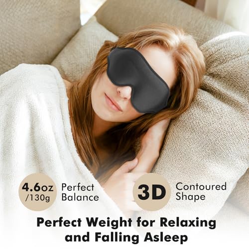 Sleep Eye Mask for Men Women, Weighted Sleeping Mask for Side Sleeper, Travel Blackout Night Blindfold Eye Shade Cover with Adjustable Strap (Obsidian) - color: Obsidian