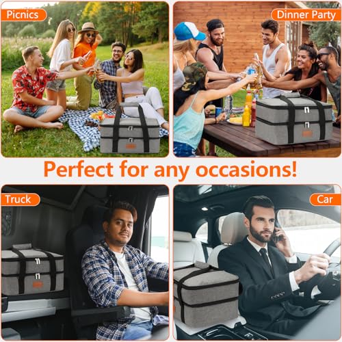 Uoxfill Lunch Bag Insulated Thermal Food Carrier Insulated Double Decker Casserole Carrier for Hot or Cold Food,Insulated Tote Bag for Potluck Cookouts Picnic,Lasagna Holder - color: blue-2
