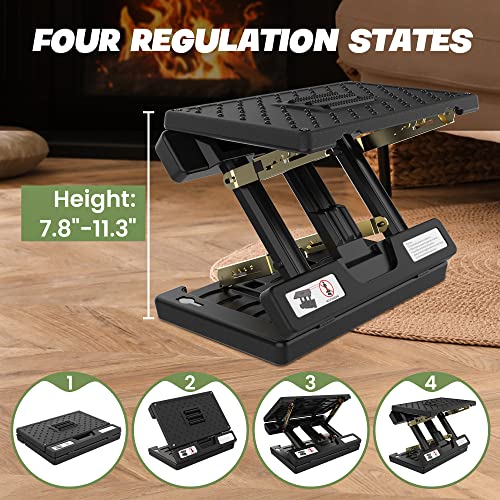 Foot Rest Under Desk,4-Height Adjustable footrest,with Massage Roller and Soft Pad,Foldable, Ergonomic,for Car,Office,Computer,Gaming,Adjustable Metal Frame,All-Season Use(Black) - color: Hard Padded- Black