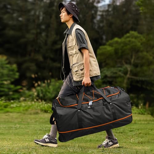 32" Soft-Sided Foldable Wheeled Duffle Bag, 110L Expandable 140L Rolling Travel Bag with Matching Storage Pouch, Updated Black-Orange - color: Black-Orange