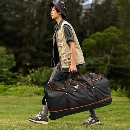 32" Soft-Sided Foldable Wheeled Duffle Bag, 110L Expandable 140L Rolling Travel Bag with Matching Storage Pouch, Updated Black-Orange - color: Black-Orange