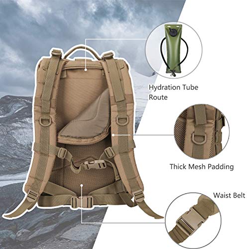 Hannibal Tactical MOLLE Assault Pack, Tactical Backpack Military Army Camping Rucksack, 3-Day Pack Trip w/USA Flag Patch, D-Rings, Coyote - color: Coyote