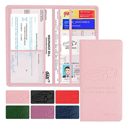 Valardoh Premium Car Registration and Insurance Card Holder, Car Document Holder for Cards, Driver License & other Essential Documents (Pink) - color: Pink