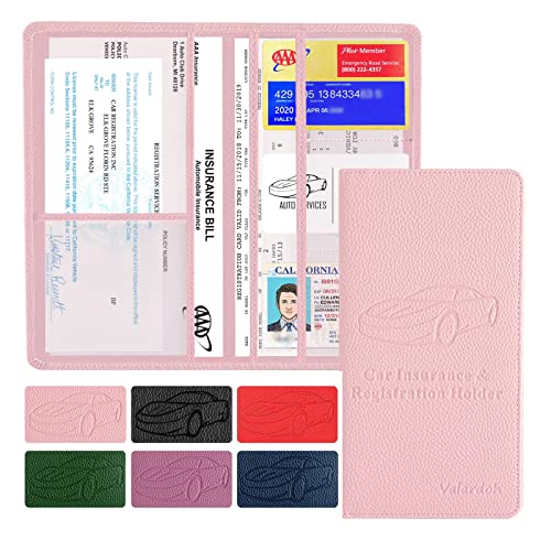 Valardoh Premium Car Registration and Insurance Card Holder, Car Document Holder for Cards, Driver License & other Essential Documents (Pink) - color: Pink