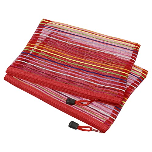 MECCANIXITY Mesh Zipper Pouches, A5 Colorful Pencil Case Document File Bags Storage Organizer for Office Supply Travel Accessory, Red Pack of 6 - color: Red