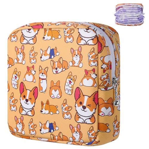 Likesing Period Bag Pouch, Canvas Sanitary Napkin Storage Bag for Girls Womens, Portable Sanitary Napkin Period Pad Pouch for Purse, Small Make Up Bags(Orange Dog) - color: Orange Dog