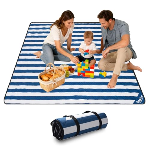 Large Picnic Blanket 80"x80" – Extra Large Waterproof Sandproof Outdoor Blanket for Beach, Grass, Park, Lawn, Camping, Wedding Registry Gift, Foldable & Portable Mat for Family Travel - color: Chatham Blue