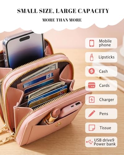2026 Small Touchscreen Phone Crossbody Bag for Women,Anti-Theft Leather Messenger Bag Rfid Block Mobile Phone Purse - color: Dark Pink