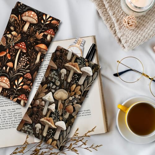 Eyeglasses Sunglasses Case PU Soft Squeeze Top Glasses Pouch for Women Student,Floral Pattern Portable Anti Scratch - color: Brown-mushroom04