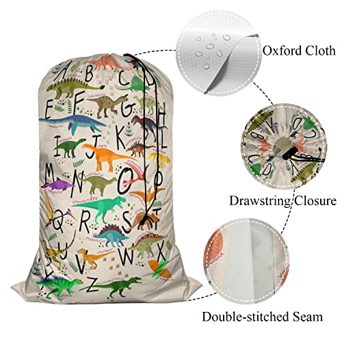 Swono Alphabets XL Laundry Bags, Drawstring Closure Dirty Clothes Bag Organizer, Heavy Duty Large Laundry Bag, Cartoon Dinosaurs Footprint Green Leave Rip-Stop Bags for Camp Travel, 28" x 40" - color: Alphabets