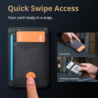 Buffway Slim Minimalist Front Pocket RFID Blocking Leather Wallets for Men and Women - Cross Black - color: Cross Black