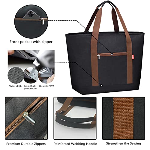LHZK Jumbo Insulated Cooler Bag with Zipper, Collapsible Leak Proof Insulated Bag with Handles is Perfect for Grocery, Food Delivery, Beach, Picnic, Travel (50L, Black) - color: Black