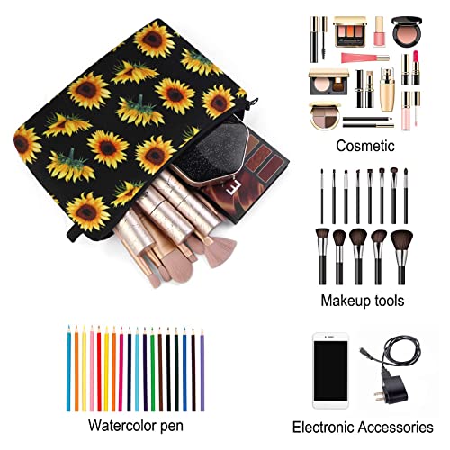 MAGEFY Sunflower Makeup Bag for Women, Portable Travel Cosmetic Bag with Black Zipper Pouch Waterproof Makeup Pouch Multifunctional Small Bag for Women (1 pack, sunflower 0173) - color: sunflower