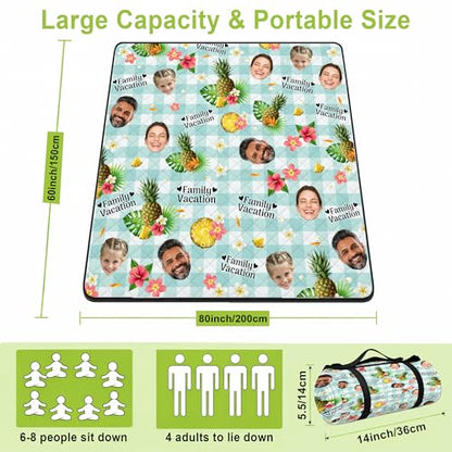 Personalized Waterproof Sandproof Beach Blanket 80''x80'', 3-Layer Foldable Picnic Blanket with Carry Strap, Camping Travel Outdoor Mat for Beach Park Hiking (Custom Family Face) - color: Custom Family Face