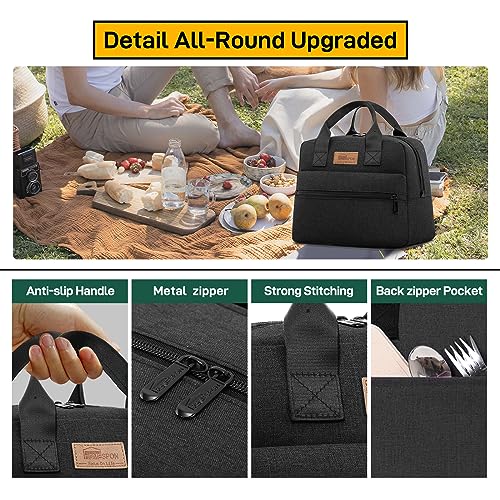 HOMESPON Insulated Lunch Bag for Women Men Lunch Box Cooler Lunch Tote for Work Picnic (Black) - color: Black