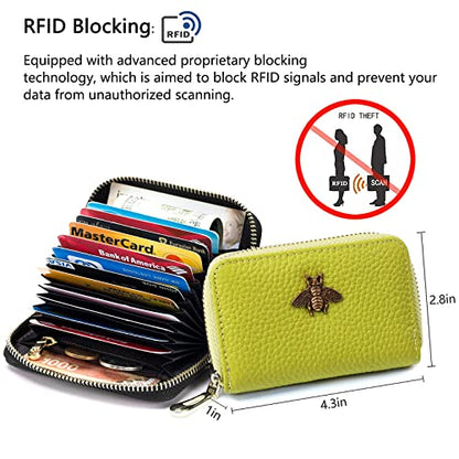 imeetu RFID Credit Card Holder, Small Leather Zipper Card Case Wallet for Women - color: Lite - Yellow Green, size: Lite