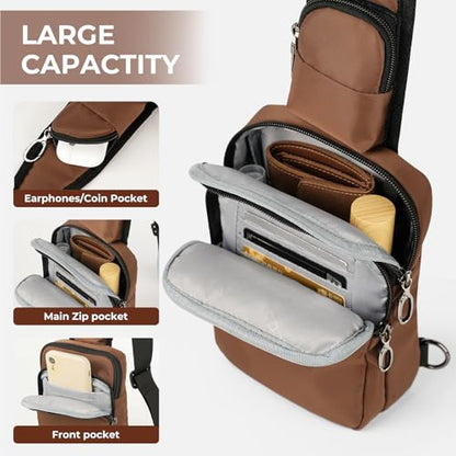 BROADREAM Sling Bag, Crossbody Bag with Anti-Theft Lock Zipper, RFID Blocking & Water Resistant for Travel Work Sport - color: Brown