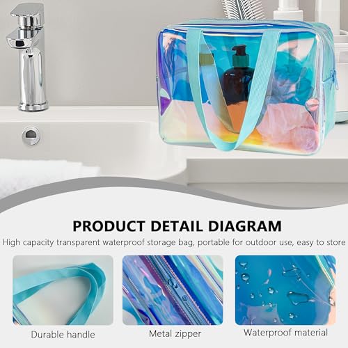 Holographic TPU Makeup Bag - Blue Rainbow Cosmetic Pouch, 11.81x4.3x8.26inches Waterproof Large Clear Travel Bag for Travel & Organizer (A230023-298-5) - color: Holographic Blue1